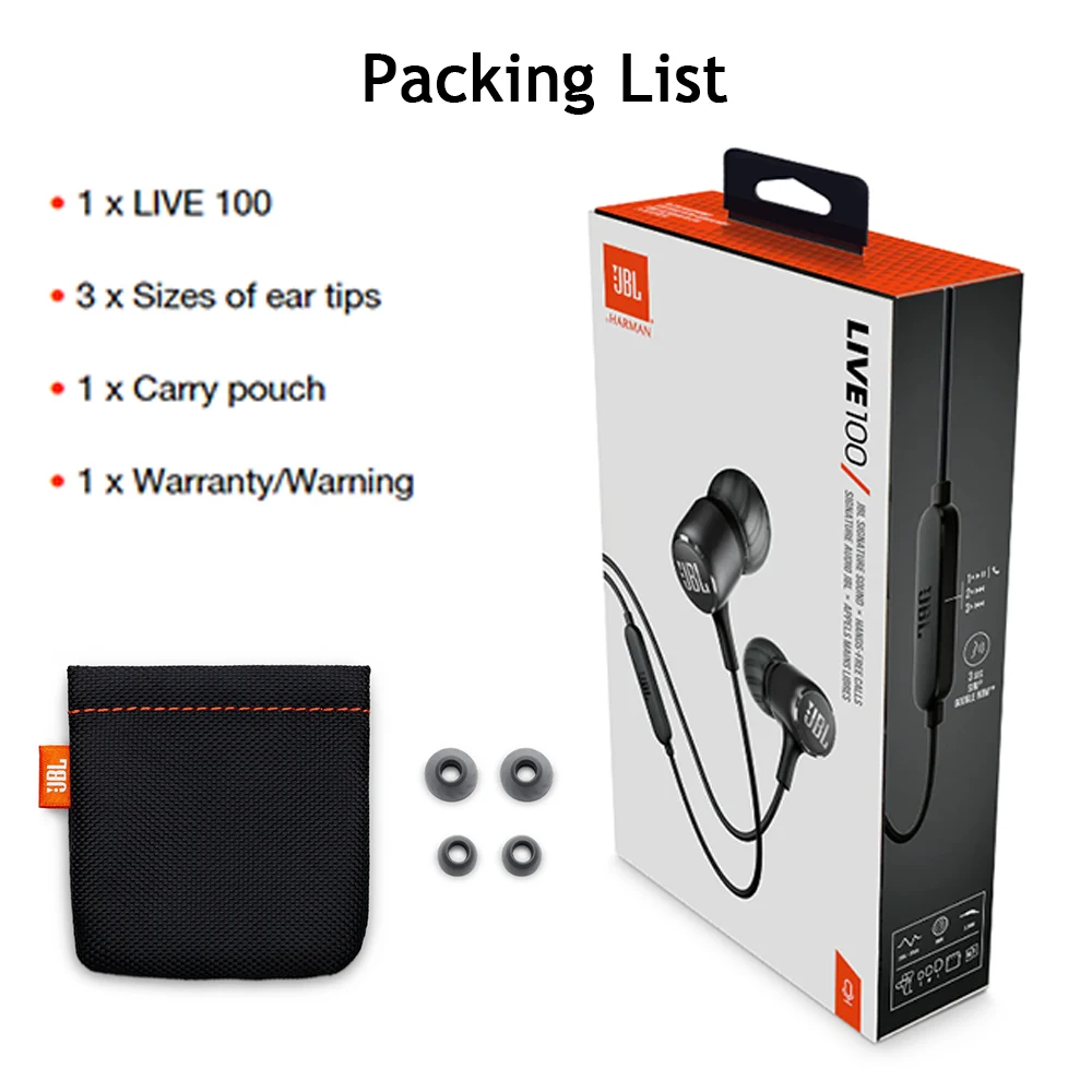 Проводные стереонаушники JBL LIVE 100 проводные наушники-вкладыши 3 5 мм спортивные