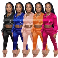 adogirl women solid autumn tracksuits two piece set casual long sleeve hooded zipper pocket sporty jackets and leggings matching