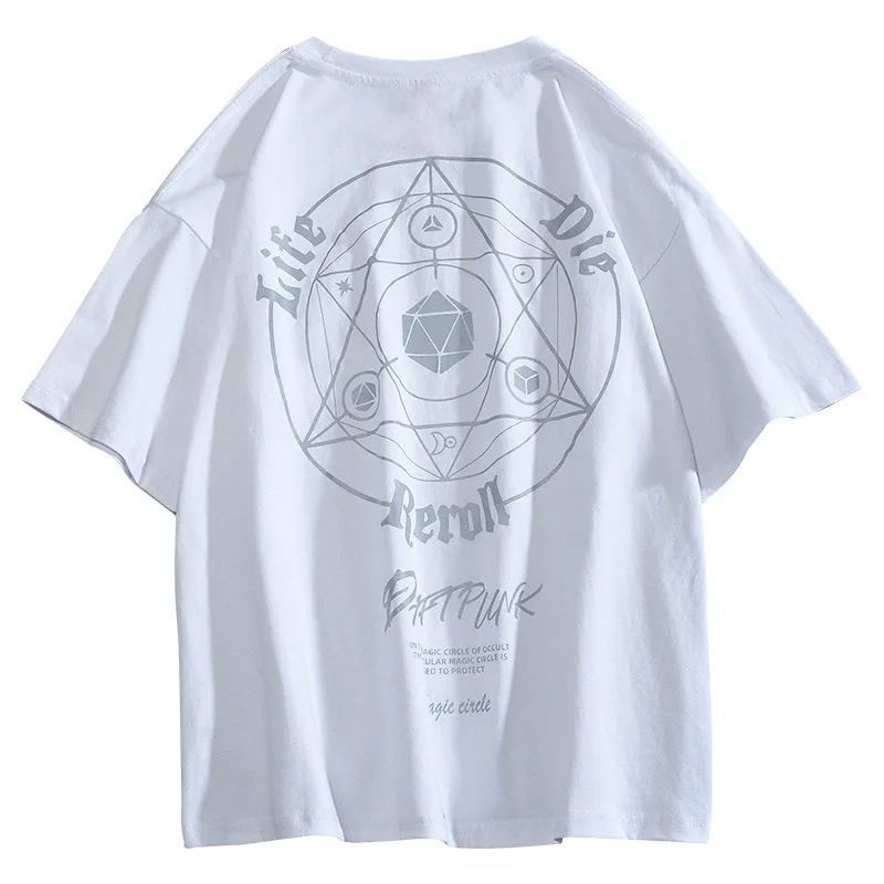 

Newly Fashion Reflective Printing Hexagram Mysterious Patterned T-Shirt Men Summer Short Sleeve Cotton Tee Hip Hop Streetwear