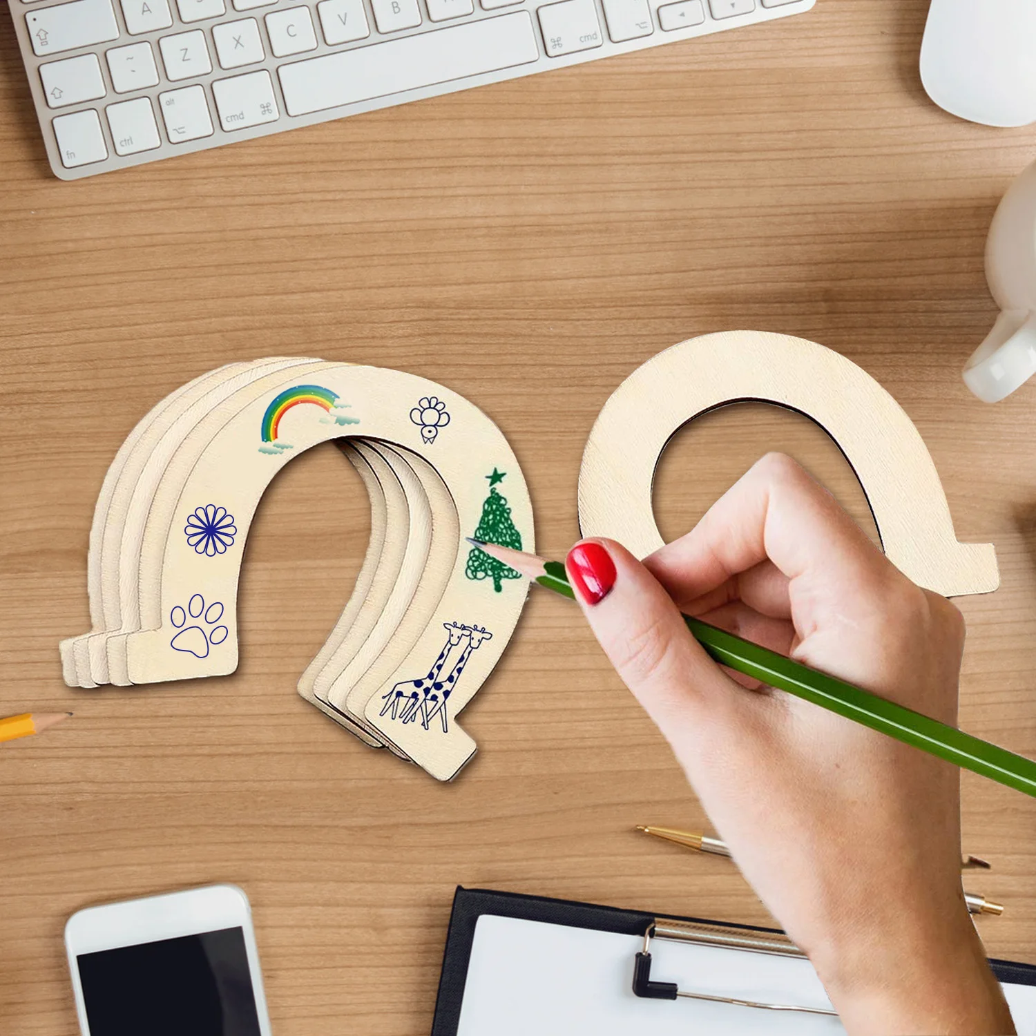 24 шт. натуральные деревянные ломтики Подкова Форма Незаконченные диски для DIY