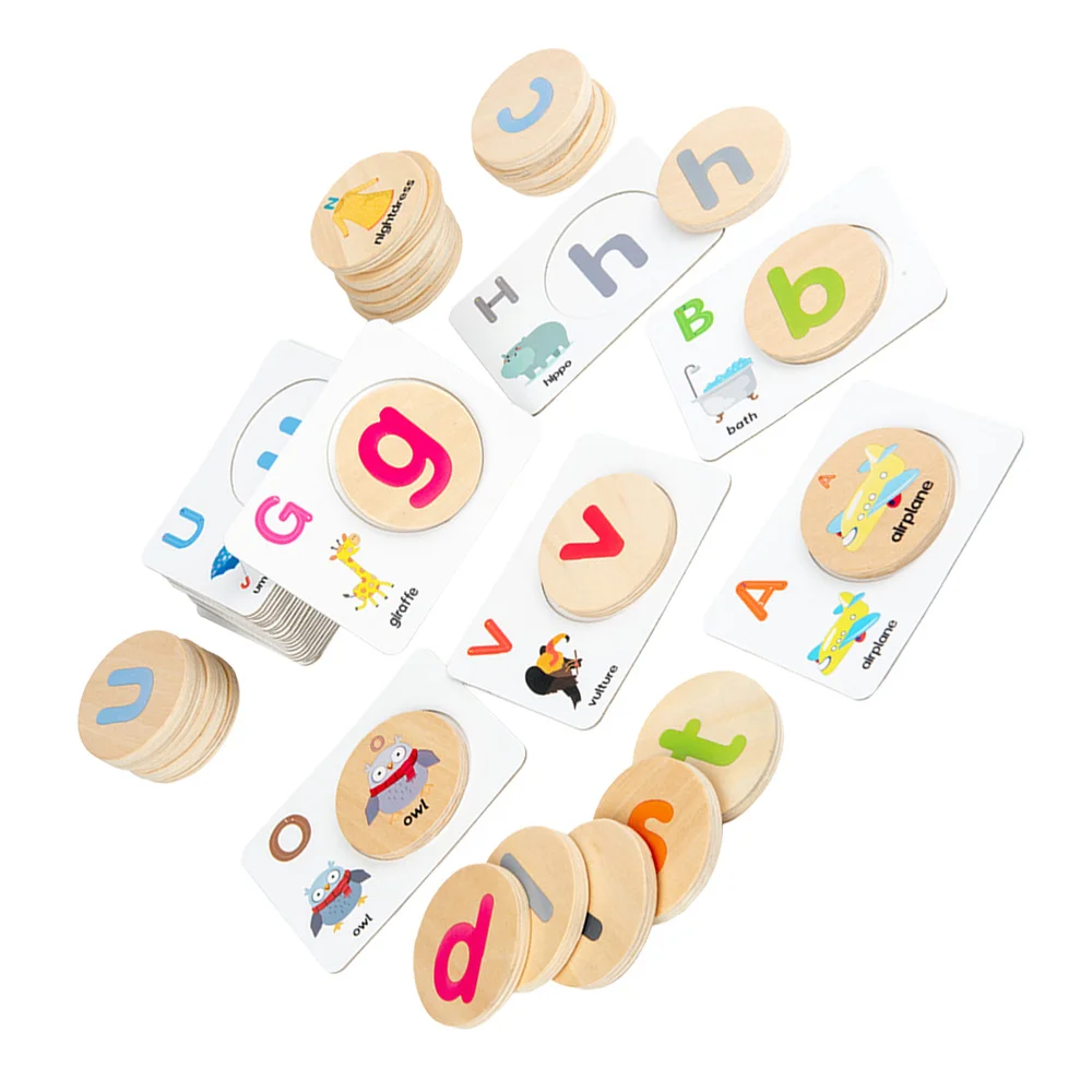 

1 Set of Wooden Children's Spelling Learning Toys Funny Matching Words Cards