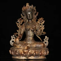 12chinese temple collection old bronze cinnabar lacquer green tara guanyin bodhisattva enshrine the buddha