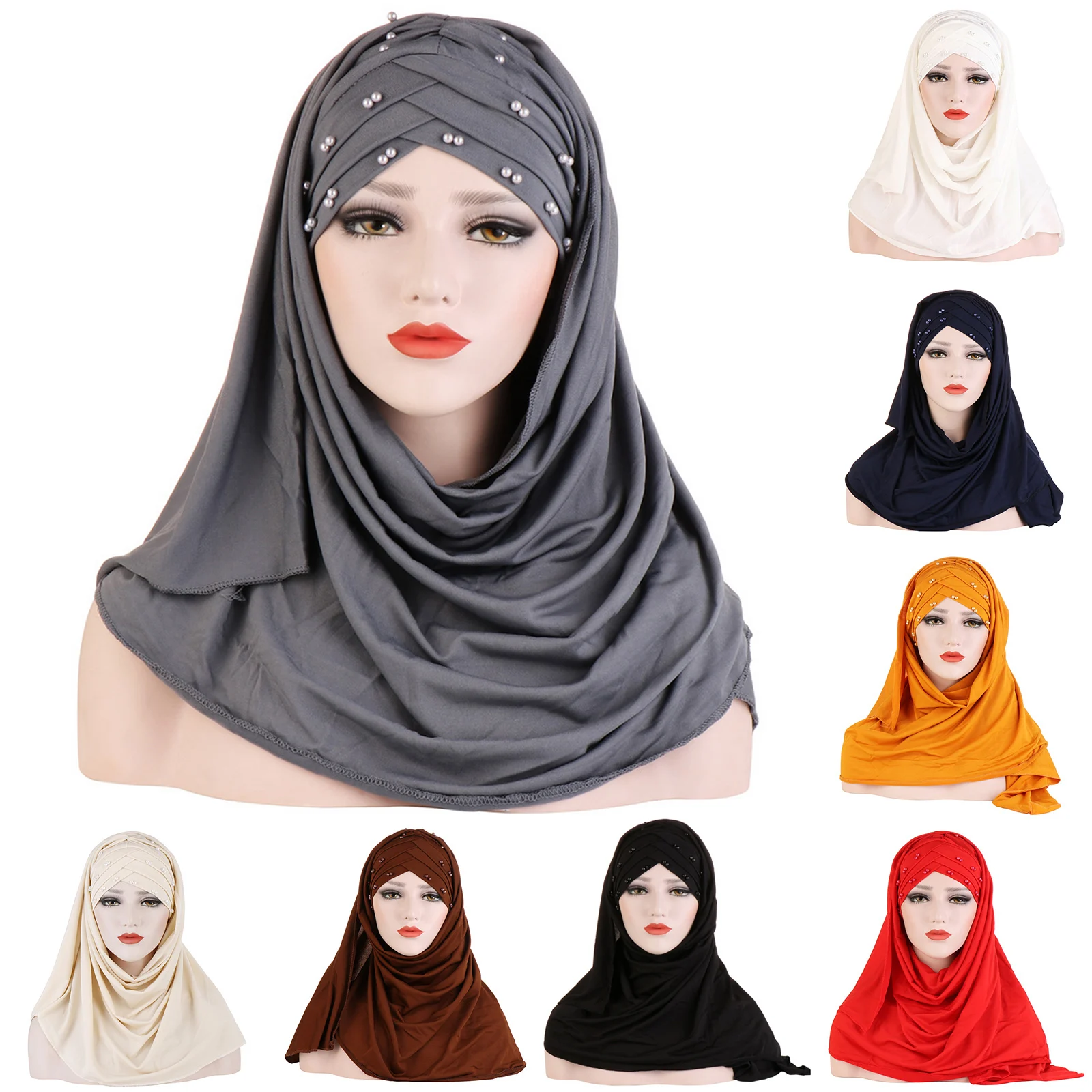 

2021 Stretchy jersey forehead cross hijab cotton muslim scarf ready to wear instand hijabs turban femme musulman arab headscarf