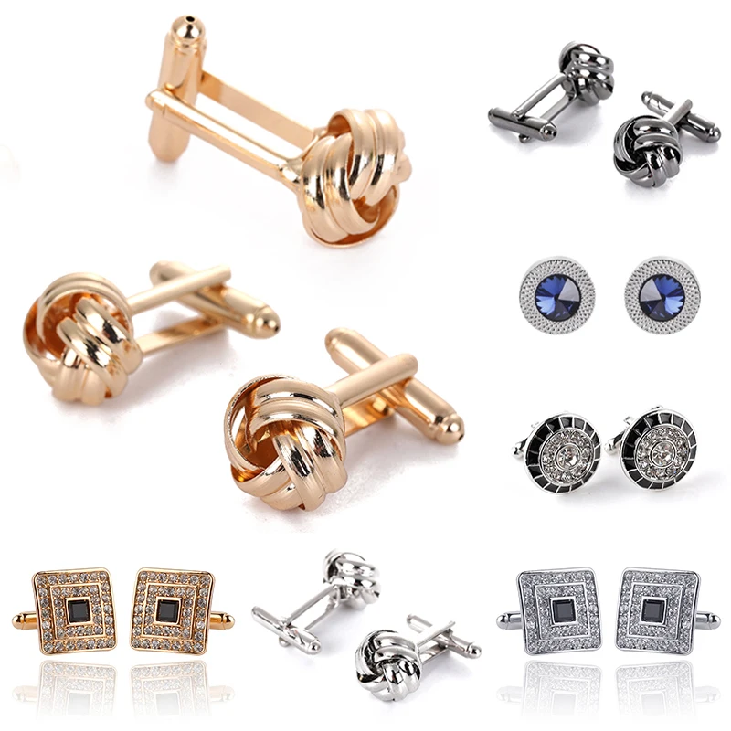 

Luxury Shirt Cufflinks Fashion Elegant Inlaid Crystal Sleeve Button Metal Knot Cuff Link Creative Wedding Decorative Accessories