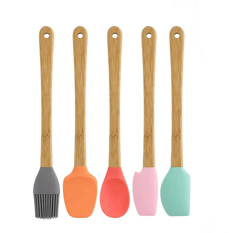 

Multicolor Cookie Pastry Scraper Baking Tools Kitchen Supplies Multi Purpose Bamboo Handle Mini Spatula Food Grade Silicone
