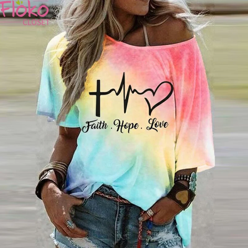 

Flokocloset Summer Tie Dye Print Loose T-shirts Casual Street Loose Tee Lady O-Neck Gradient Women Top
