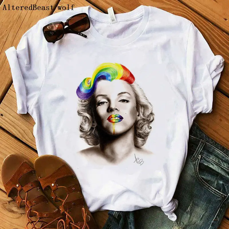 

Marilyn Monroe fashion women t shirt vintage Women Clothes 2019 summer Short Sleeve O-Neck Harajuku female vogue tops tee