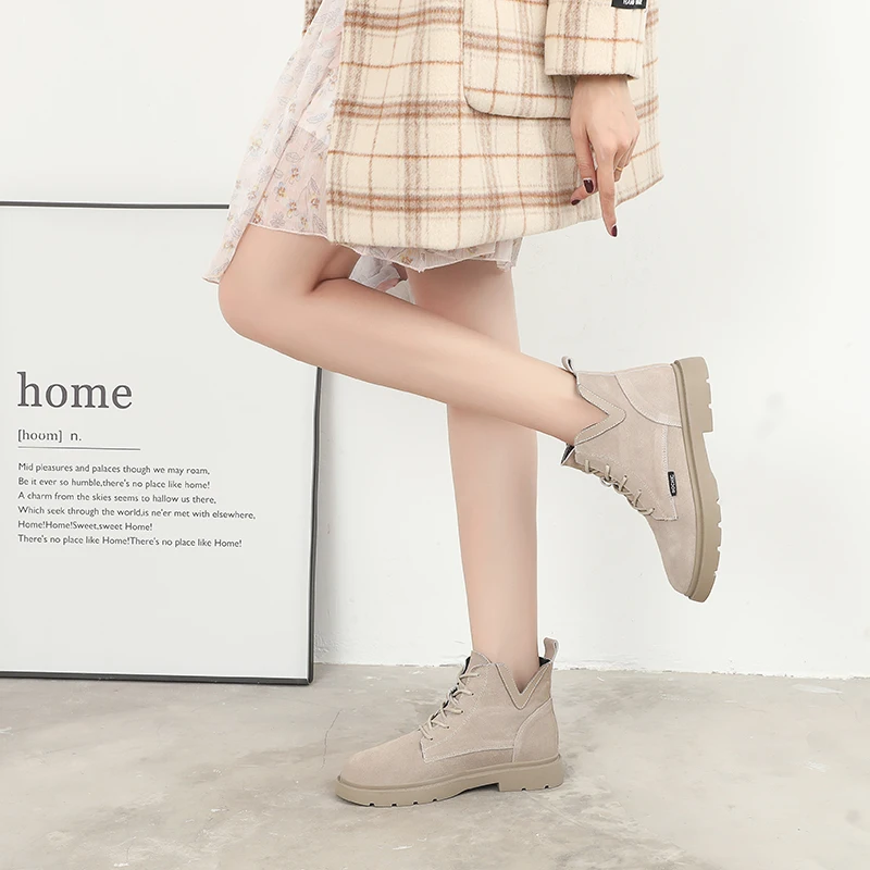 Женские замшевые ботинки на шнуровке черные повседневные ботильоны из коровьей