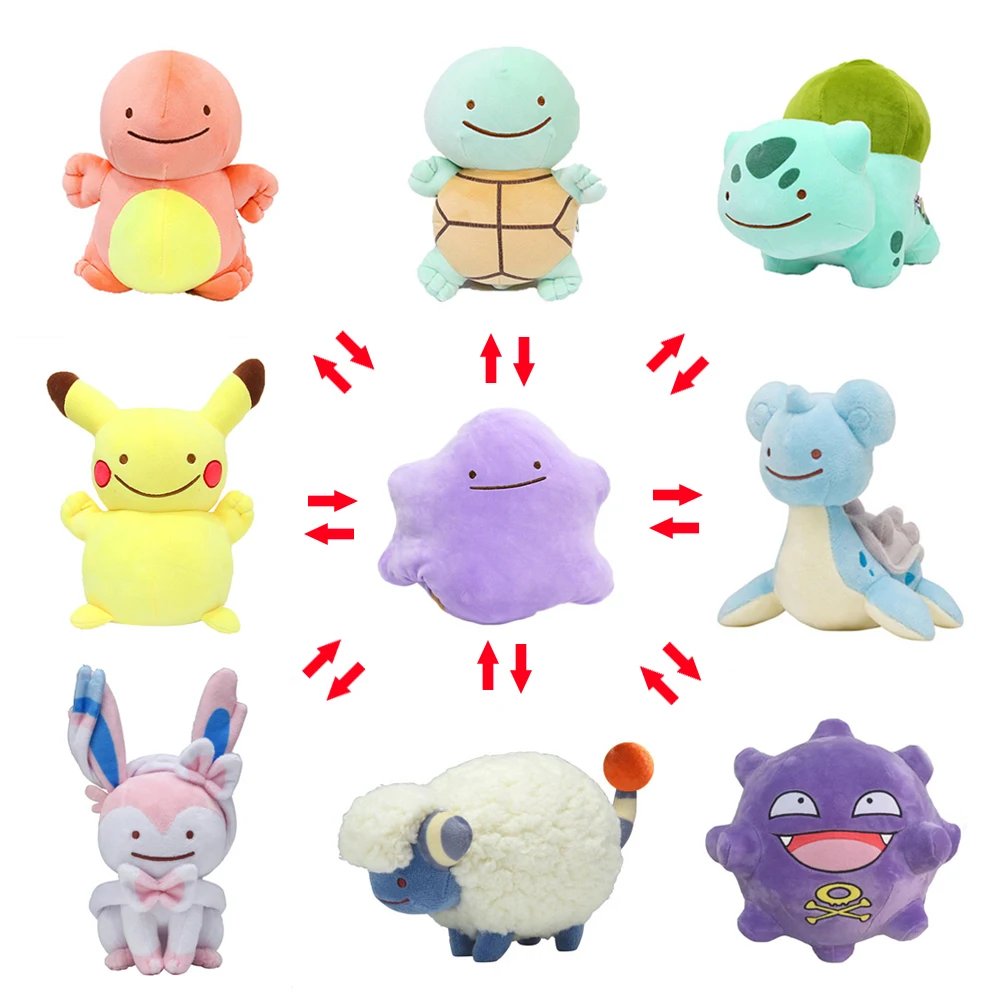 Pokemon Ditto Deformed Double Sided Flip Reversible Plush Toy Cartoon Image Expression Pikachu Eevee Snorlax Stuffed Doll Gifts