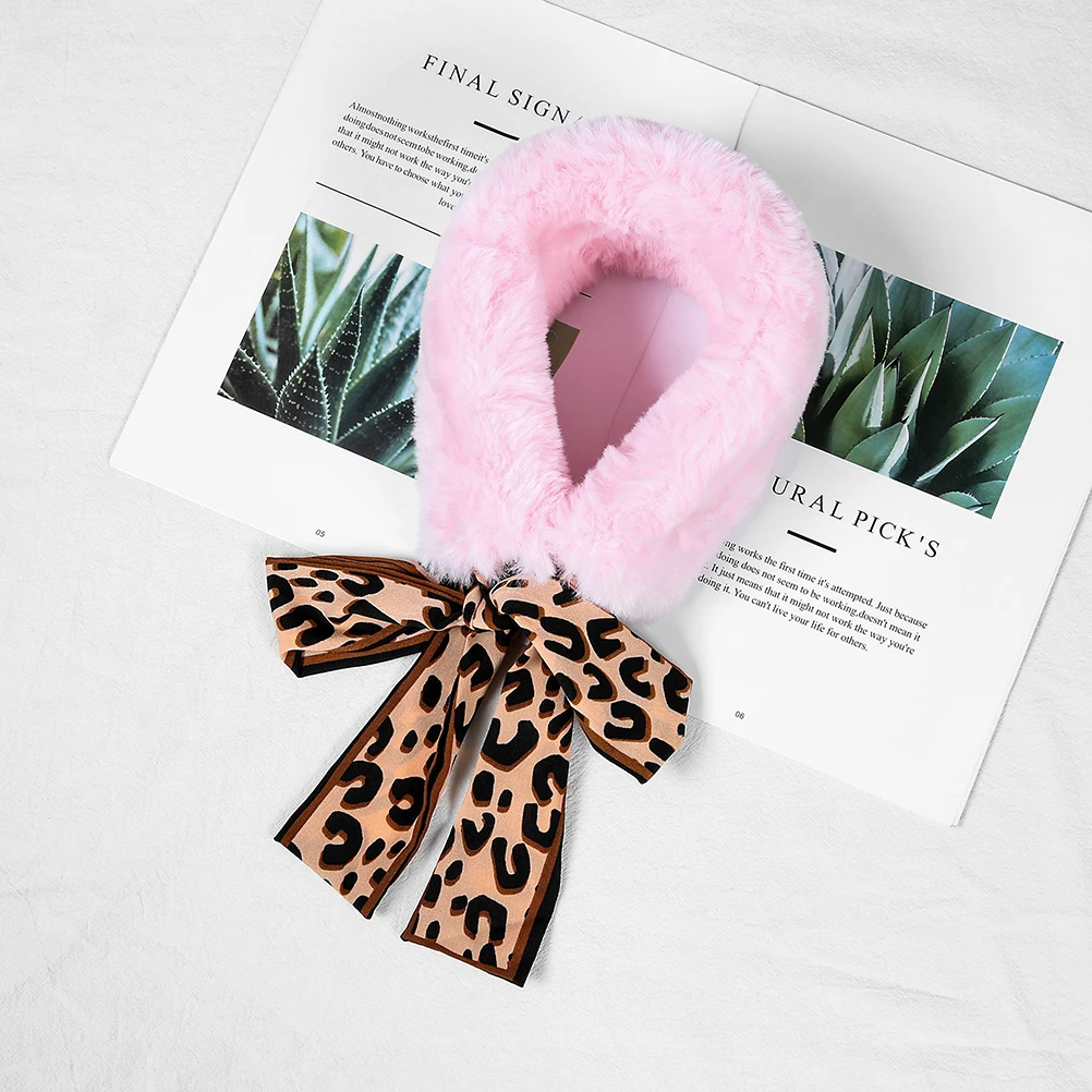 pink Новинка, Модный мягкий женский шарф с воротником из искусственного кроличьего меха, теплый зимний шарф из плюша и шелка с леопардовым принтом, элегантные шарфы для девушек и девушек - Цвет: pink