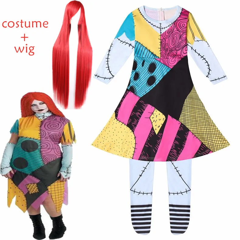 

Children's Nightmare Before Christmas Clothes Sally Cosplay For Girls New Year Costume Full Sleeve Princess Dress Party Clothing