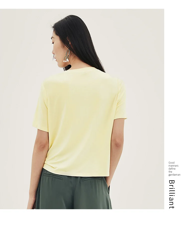 

DA Women's Tees O-Neck Tops Pleated Cross Commuter Mori Girl Style Short-Sleeved T-Shirt Japan Style Cotton Loose Female Tops