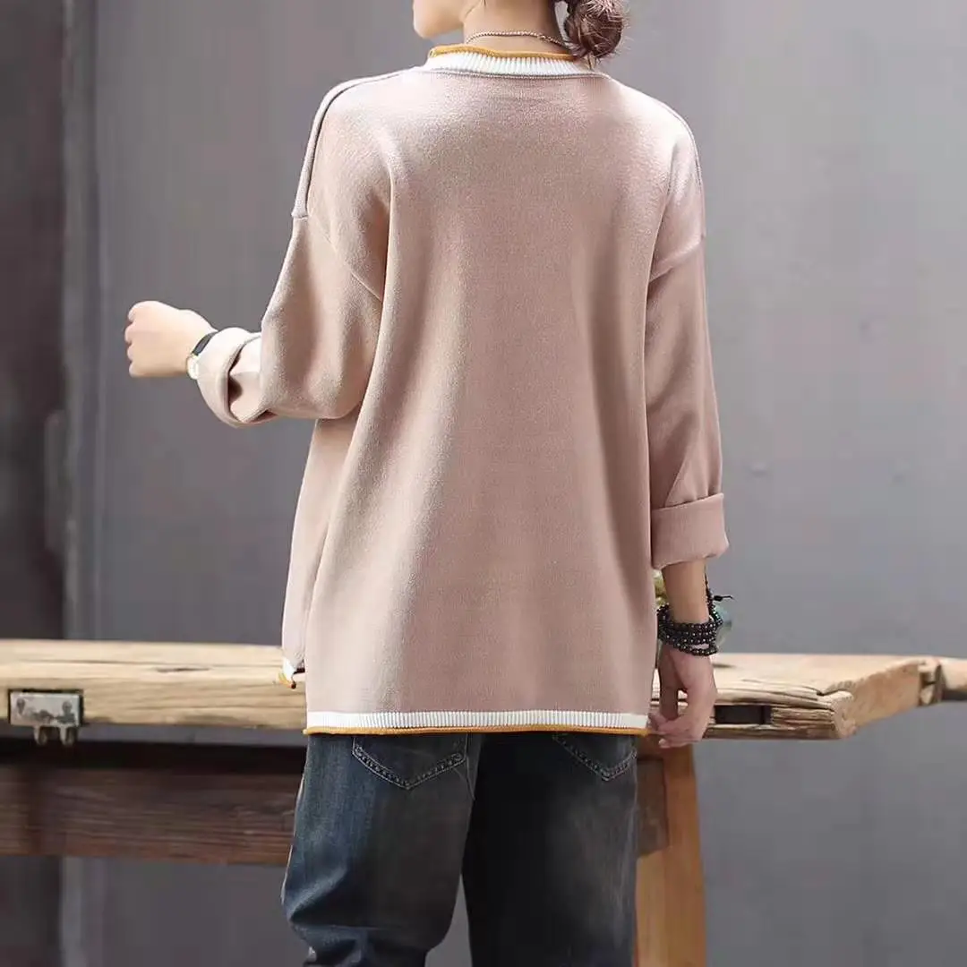 Осенне-зимний свитер Женский вязаный Свободный пуловер 2019 Новые топы с круглым