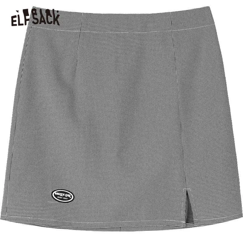 Женские мини-юбки ELFSACK серые повседневные корейские с высокой талией и