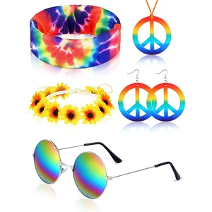 60s/70s/80s Hippie Costume Accessories Set Rainbow Headband/Sunglasses/Earrings Hippies Styles Party in USA (United States)