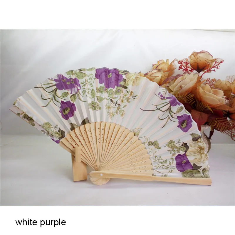 white purple Японский стиль китайский бамбуковый вентилятор складной ручной вентилятор классический античный Свадебные цветы цветочный танцевальный праздничный Декор - Цвет: white purple