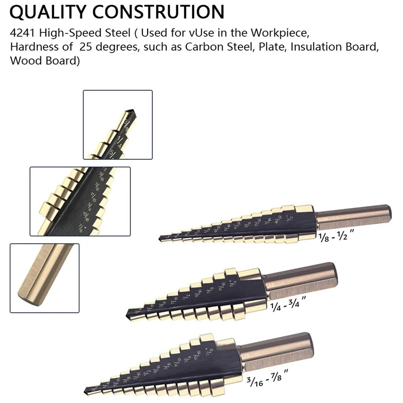 

5 Piece Set Inch Step Drill Bit Set Set Step Drill Steel Plate Drill Twist Drill