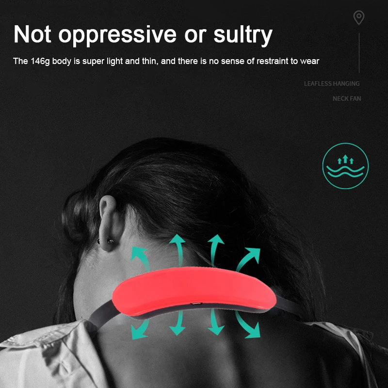 

Adjustable Hanging Neck Cooling Fan with Light USB Rechargeable 3-speed 146g Outdoor Portable Fan Not Fear to Hit Face M