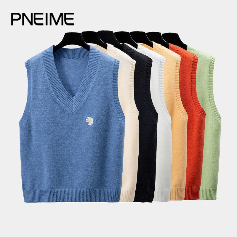 

Sweater Vest Woman V-Neck Solid Printing Simple Slim All-Match Casual Korean Youth Fashion Spring Autumn Sleeveless Sweater