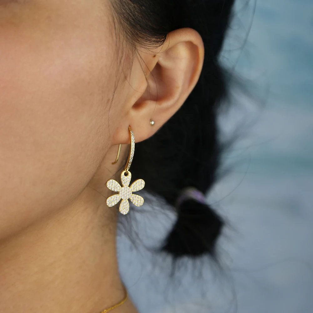 Микро паве ЧР цветок висячие серьги сверкающие Новое поступление ювелирные