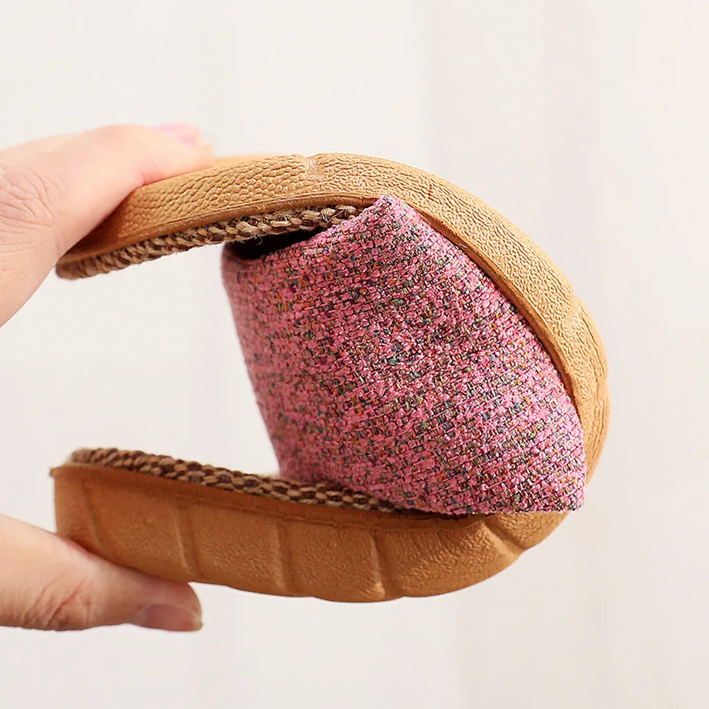 

Summer couple slippers 2020 new Women's Fashion Casual Slip On Linen Slides Indoor Home Slippers Beach Shoes #3