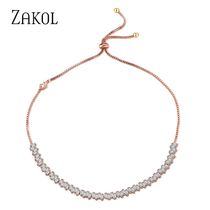 ZAKOL Модные чокеры для багета, ожерелье, ювелирные изделия, AAA прямоугольник, циркониевое ожерелье/крутящие момента для женщин, вечерние, FSNP2054