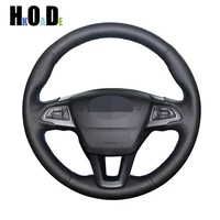 diy black pu artificial leather hand stitched car steering wheel cover for ford focus 3 2015 2018 kuga 2016 2019 escape c max