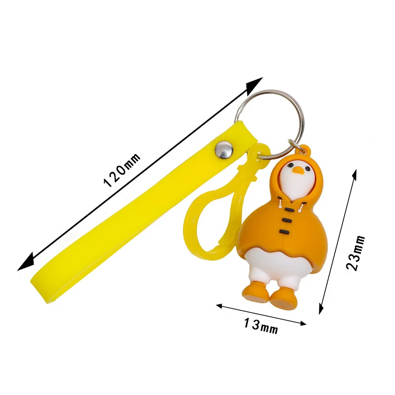 

Personality Creative Cartoon Yellow Raincoat Duck Keychain Leather Rope Keyring Cute Animal Wrist Strap for Women Girl Keyring