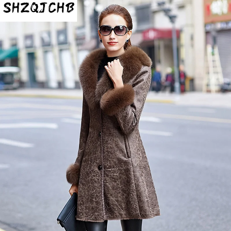 

Пальто SHZQ из овечьей шерсти, женское, с подкладкой из кроличьего меха, средней и длинной лисы, зима 2021