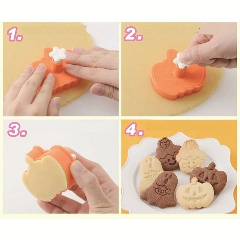 

4 Pcs/set Halloween Cookie Mould Biscuit Stamp 3D Cookie Plunger Cutter DIY Baking Mould Cookie Cutters For Kitchen Tools