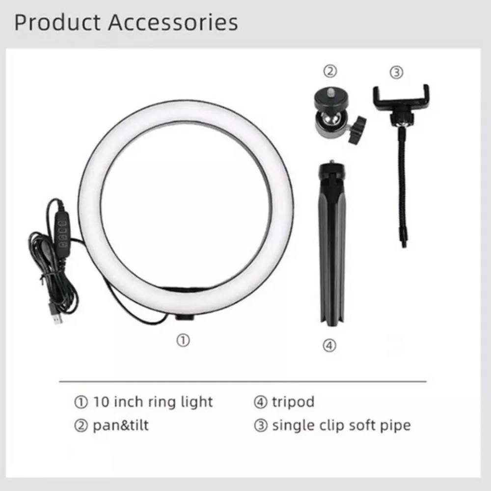 10 дюймовый USB Мощный светодиодный кольцевая лампа селфи Камера телефон студийный