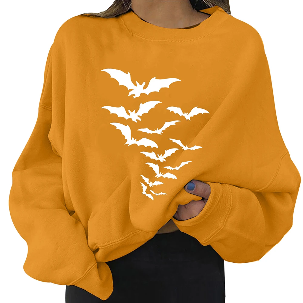 

Womens Halloween Bat Print Sweatshirt Round Neck Graphics Tops Long Sleeve Blouse Fashion Clothing Autumn Casual Baggy Pullover