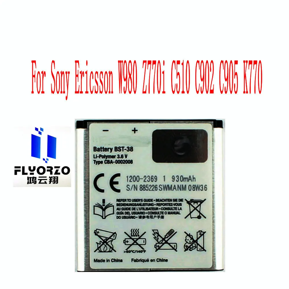100% абсолютно новый высокое качество 930 мА/ч BST-38 Батарея для Sony Ericsson W980 Z770i C510 C902 C905