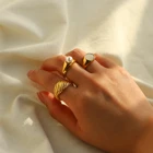 Кольца с круассанами, позолоченные, из нержавеющей стали 316L, кольца ракушки для женщин, французские винтажные жемчужные кольца водонепроницаемые украшения