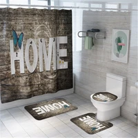 4pcsset bathroom mat set love print bath mat shower curtain anti slip floor mat washable bathroom toilet rug
