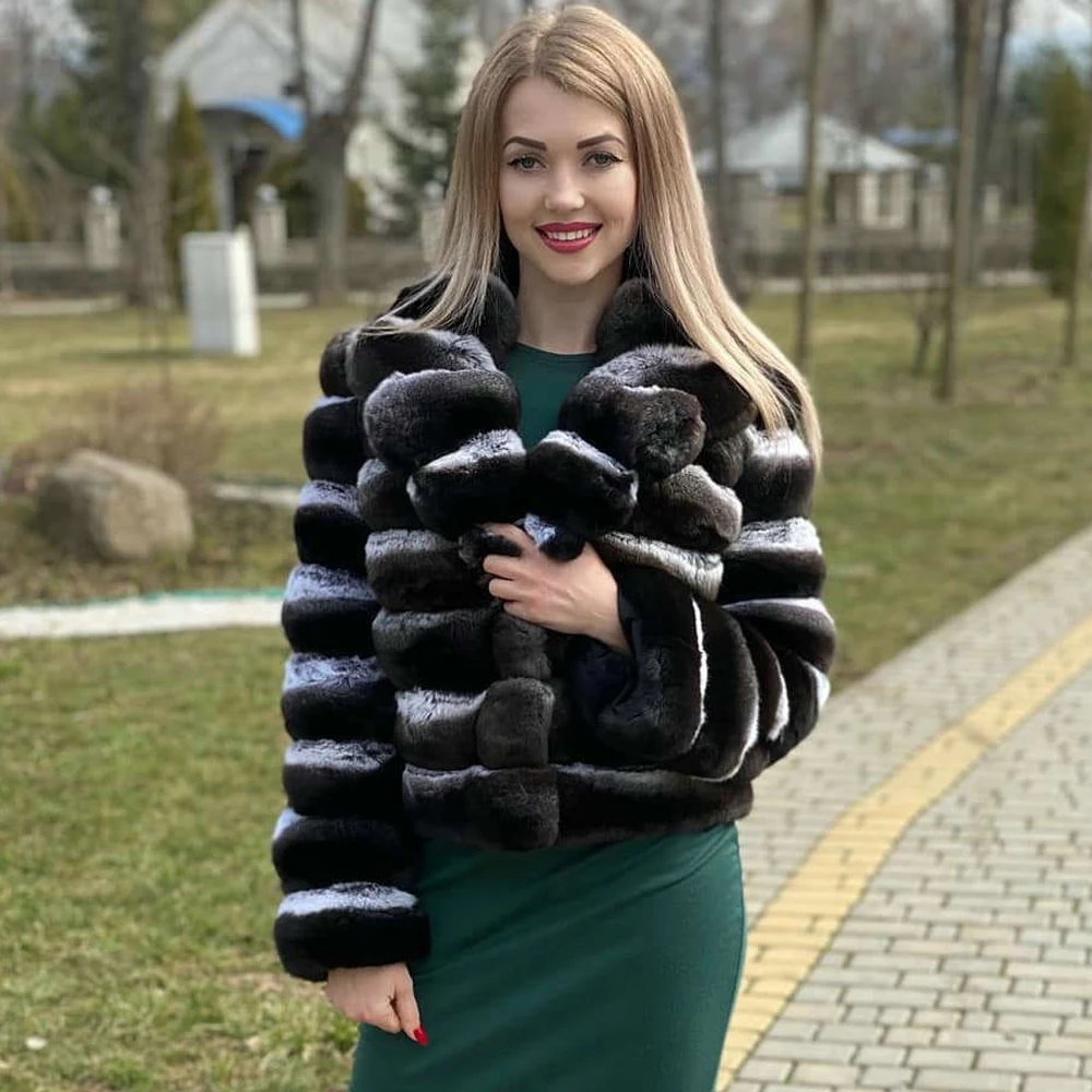 

Short Real Rex Rabbit Fur Coat with Turn-down Collar 2021 Winter Women Trendy Full Pelt Genuine Rex Rabbit Fur Jacket Trendy