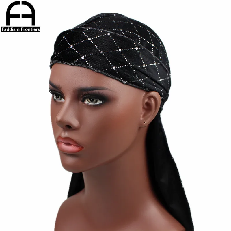 Мужская блестящая бархатная бандана-тюрбан головной убор в полоску с волнами