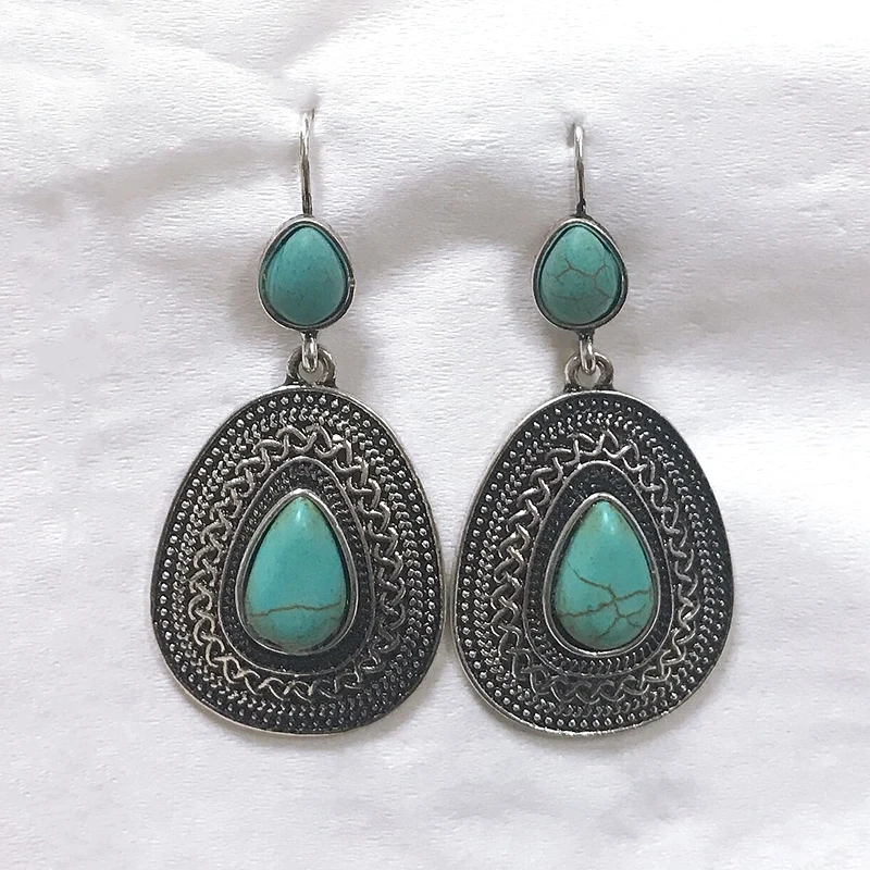 Богемные серьги в форме капли воды для женщин бирюзовые драгоценные камни бусины