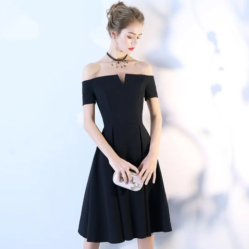 

Sexy Slash Neck Lady Satin Dresses Elegant Short Sleeve A-Line Evening Dress Off Shoulder Wedding Party Gown Mid-Length Skirt