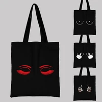 new female bag shopping bag one shoulder casual chest pattern printing series black canvas student handbag all match reusable