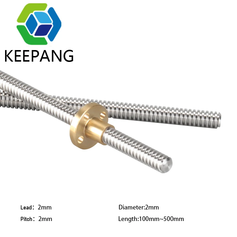 

T8 Lead Screw OD 8mm Pitch 2mm Lead 2mm 100mm 150mm 200mm 250mm 300mm 330mm 350mm 400mm 500mm with Brass Nut for 3D Printer