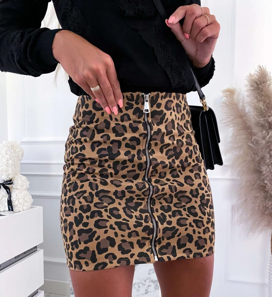 

Women Sexy Leopard Zipper High Waist Slim Skirt Ladies New Fashion Casual Skirt Pencil Skirt for Party Clubwear