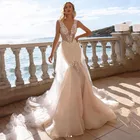 Женское свадебное платье с юбкой-годе, кружевное платье с глубоким V-образным вырезом, без рукавов, с аппликацией, Пляжное платье со шлейфом, Турция, свадебное платье, 2021