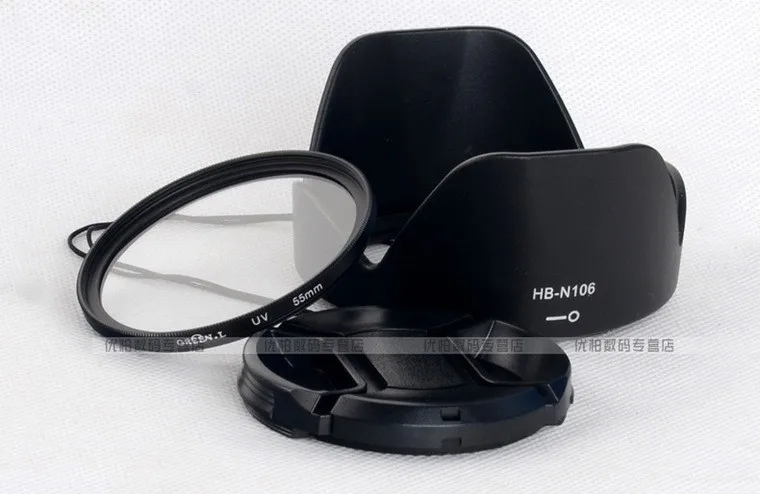 3 in 1 HB-N106 lens hood +UV filter + Lens cap cover for For nikon AF-P 18-55mm D3300 D5300 D3400 D5600 D3500 D350 | Электроника
