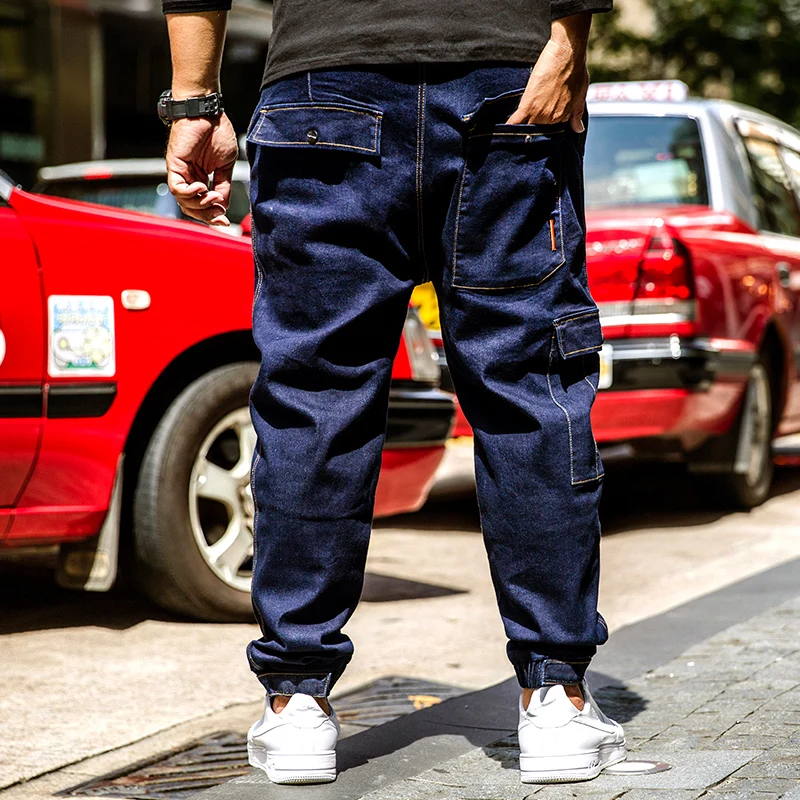 Джинсы мужские прямые с множеством карманов уличная одежда простые синие
