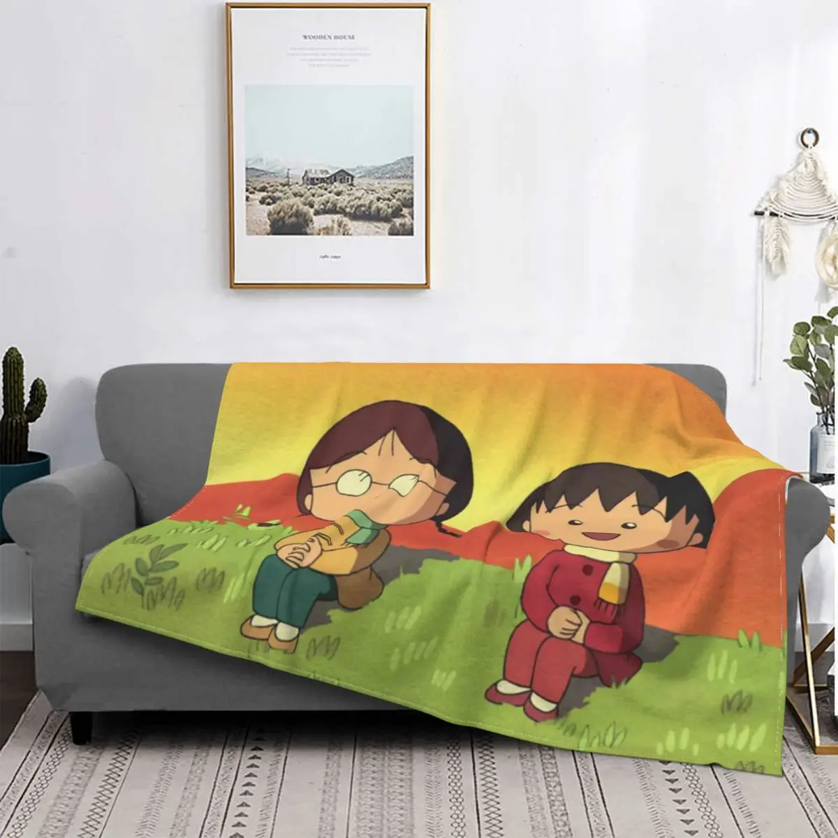 

Chibi Maruko Chan Sakura Kyoko Cartoon Animation Blanket Flannel Chatting Cozy Soft FLeece Bedspread