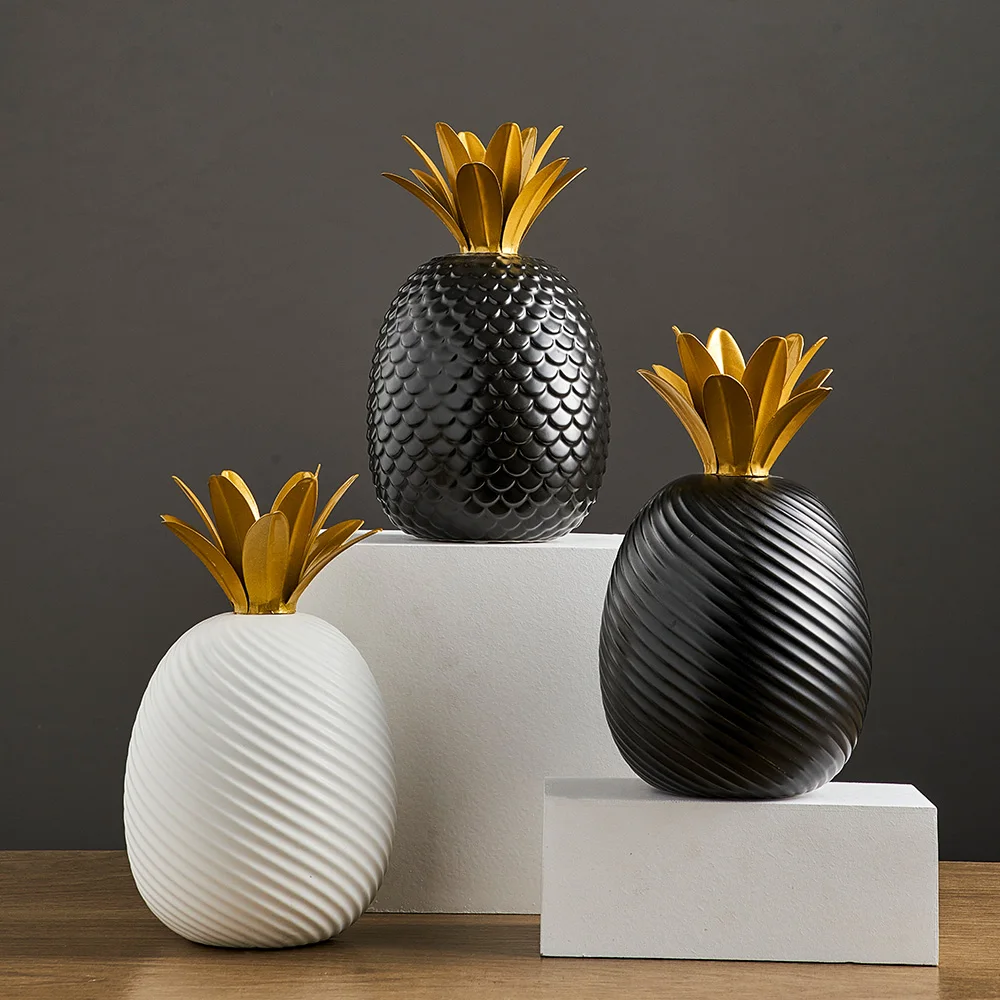 

Pineapple Sculptures Ceramic Statues Nordic Fruit Model Figurines Abstract Home Decoration Office Desk Accessories New Year Gift