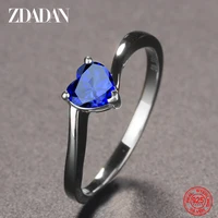 zdadan 925 sterling silver heart blue gemstone rings for women fashion glamour gift wedding jewelry