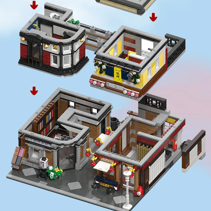 Technical Moc Architecture Commercial Model Building Blocks Ideas Expert Sushi Corner Bricks Assembly Diy Set Toys for Children | Игрушки и