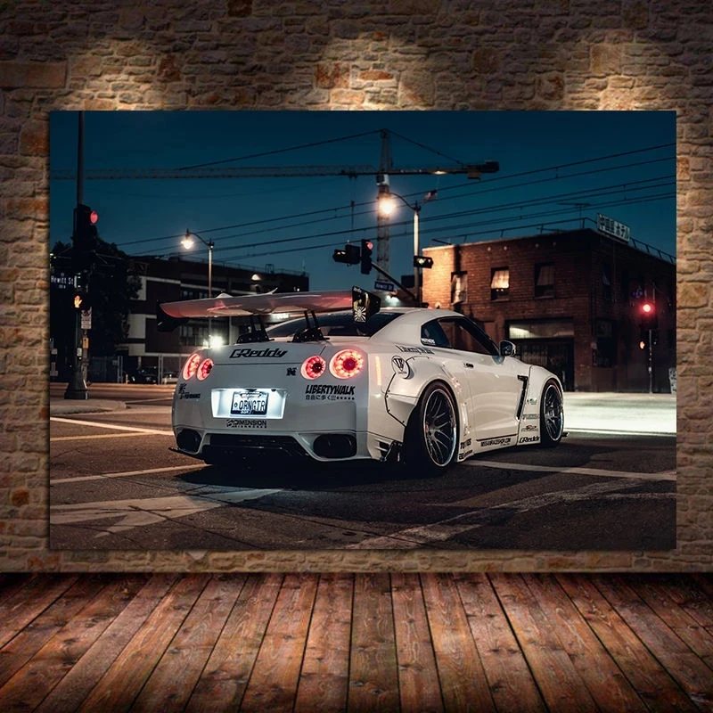 

Nissan GT R R35 White Super Car Posters and Prints Modern Wall Art Picture Canvas Painting for Living Bedroom Home Decoration